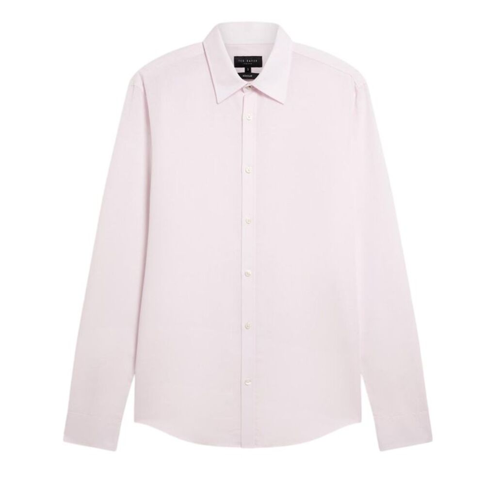 Ted Baker Mens Linen Blend Regular Long-Sleeved Shirt / Light Pink